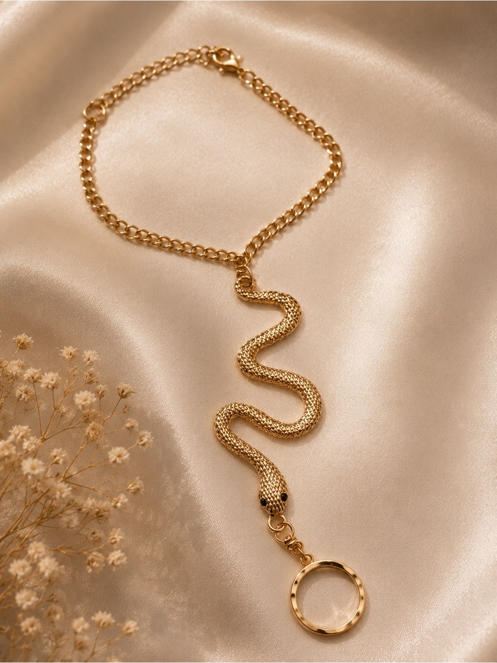 Gold Snake Hand Chain Bracelet Adjustable Ring